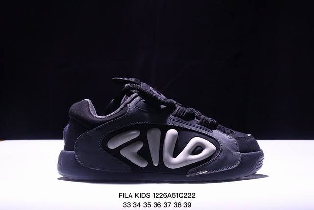 Fila Kids 橄榄鞋防滑耐磨亲子鞋运动休闲鞋黑灰 Xm1226Q222