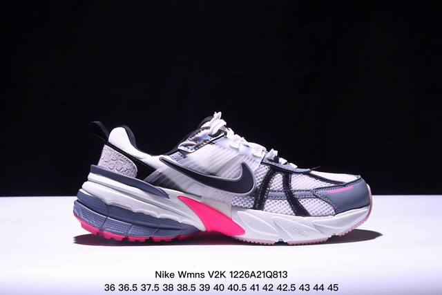 真标耐克nike Wmns V2K Runtekk Low”White Grey Pink”复古潮系列未来复古老爹风百搭休闲运动慢跑鞋 货号:Fn0738-10