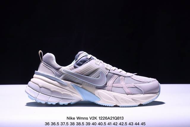 真标耐克nike Wmns V2K Runtekk Low”White Grey Pink”复古潮系列未来复古老爹风百搭休闲运动慢跑鞋 货号:Fn0738-10