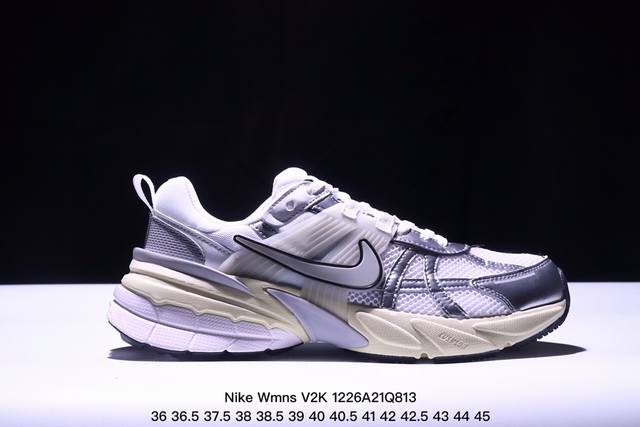 真标耐克nike Wmns V2K Runtekk Low”White Grey Pink”复古潮系列未来复古老爹风百搭休闲运动慢跑鞋 货号:Fn0738-10