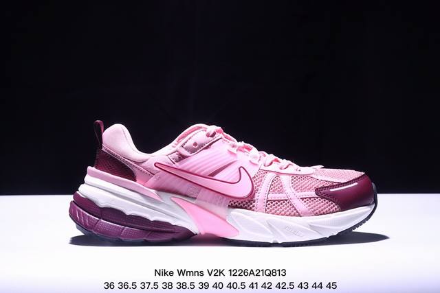 真标耐克nike Wmns V2K Runtekk Low”White Grey Pink”复古潮系列未来复古老爹风百搭休闲运动慢跑鞋 货号:Fn0738-10