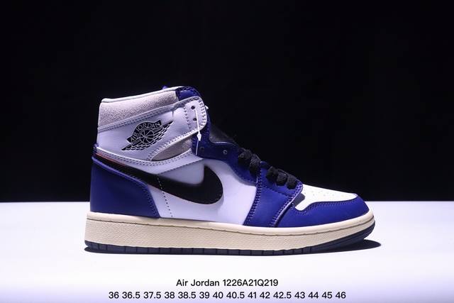 Jordan Air Jordan 1 Retro High Og Rare Air 柔软舒适 防滑耐磨 高帮 篮球鞋 白蓝 青少年 二层36-46真标含半码