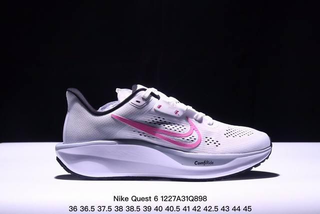 公司级nike Quest 6极速6代网面透气 时尚休闲跑步鞋 简约高科技设计采用多层材料，为双足带来凉爽感受和稳固体验时尚鞋面搭配中足包覆设计，提供稳固贴合感