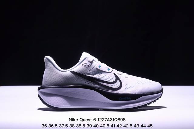 公司级nike Quest 6极速6代网面透气 时尚休闲跑步鞋 简约高科技设计采用多层材料，为双足带来凉爽感受和稳固体验时尚鞋面搭配中足包覆设计，提供稳固贴合感