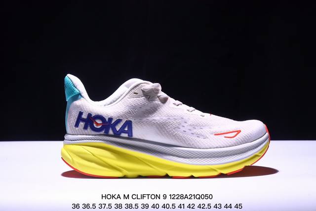 Hoka M Clifton 9 全新配色 这个品牌来自于新西兰的毛利语，Hoka表示大地，One One表示飞越，连起来就是飞越地平线，One One不是读作