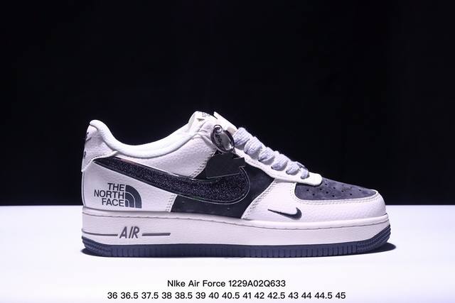 海外限量发售！公司级nike Air Force 1 '07 Low “北面联名--满天星黑勾白配色”空军一号 低帮 运动鞋 休闲鞋 折边针车 工艺难度大 原楦