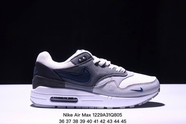 公司级nike Air Max 1 耐克气垫 缓震 耐磨运动鞋 鞋身材质均选择皮革 织物 麂皮多种材质覆盖 保证质感的前提下 层次感也相当不错 带有开窗式 Ai