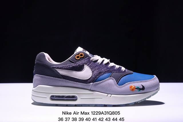 公司级nike Air Max 1 耐克气垫 缓震 耐磨运动鞋 鞋身材质均选择皮革 织物 麂皮多种材质覆盖 保证质感的前提下 层次感也相当不错 带有开窗式 Ai