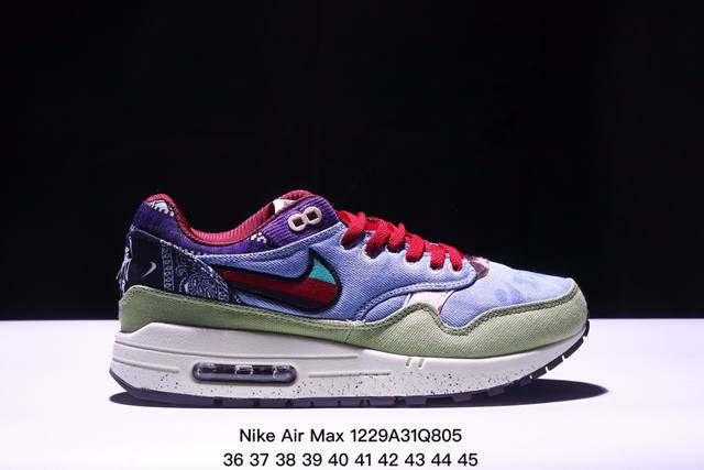 公司级nike Air Max 1 耐克气垫 缓震 耐磨运动鞋 鞋身材质均选择皮革 织物 麂皮多种材质覆盖 保证质感的前提下 层次感也相当不错 带有开窗式 Ai