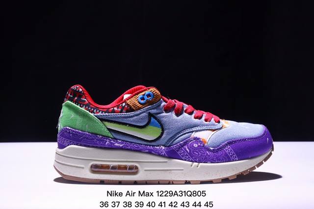 公司级nike Air Max 1 耐克气垫 缓震 耐磨运动鞋 鞋身材质均选择皮革 织物 麂皮多种材质覆盖 保证质感的前提下 层次感也相当不错 带有开窗式 Ai