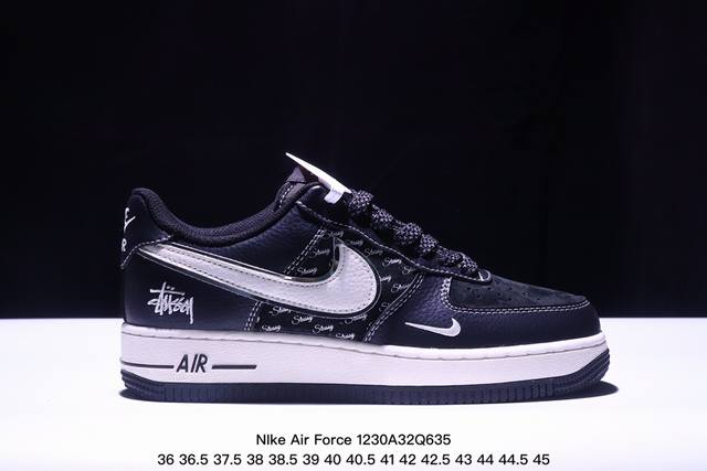 海外限量发售！公司级nike Air Force 1 '07 Low “斯图西联名--灰勾英文”空军一号 低帮 运动鞋 休闲鞋 折边针车 工艺难度大 原楦头原纸