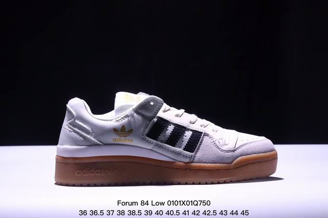 公司级阿迪达斯 Adidas Forum 84 Low 低帮百搭潮流休闲运动板鞋。以复古篮球鞋的外形为基础，采用皮革拼接，简约百搭，更加贴合舒适。中底内侧网格造