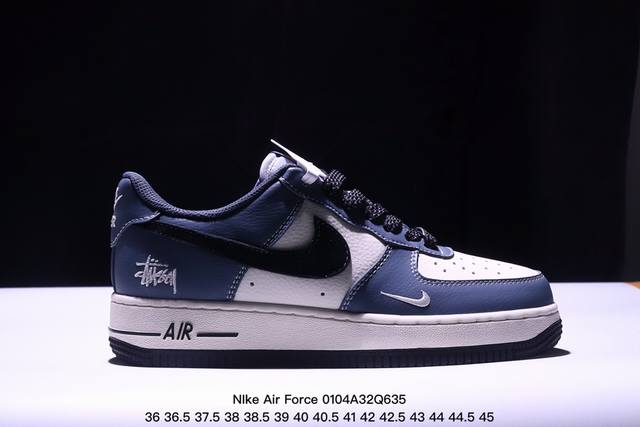 海外限量发售！公司级nike Air Force 1 '07 Low “斯图西联名--亮蓝黑勾”空军一号 低帮 运动鞋 休闲鞋 折边针车 工艺难度大 原楦头原纸