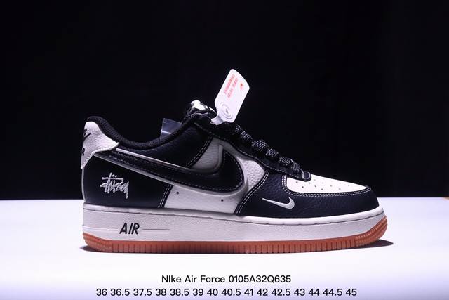 海外限量发售！公司级nike Air Force 1 '07 Low “斯图西联名--黑灰双色底”空军一号 低帮 运动鞋 休闲鞋 折边针车 工艺难度大 原楦头原