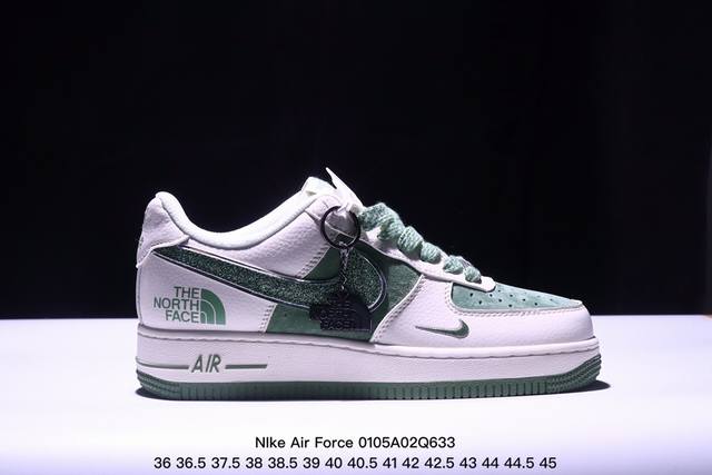 海外限量发售！公司级nike Air Force 1 '07 Low “北面联名--满天星双勾白绿配色”空军一号 低帮 运动鞋 休闲鞋 折边针车 工艺难度大 原