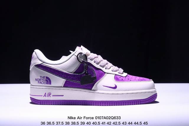 海外限量发售！公司级nike Air Force 1 '07 Low “北面联名--满天星双勾紫白配色”空军一号 低帮 运动鞋 休闲鞋 折边针车 工艺难度大 原