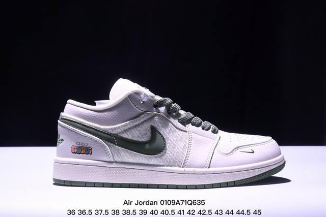 海外爆款限量发售！公司级 Nike Jordan Air Jordan 1“古驰联名 米绿针织” 高端定制 低帮 复古 减震 防滑 耐磨 篮球鞋 定制鞋盒 大厂