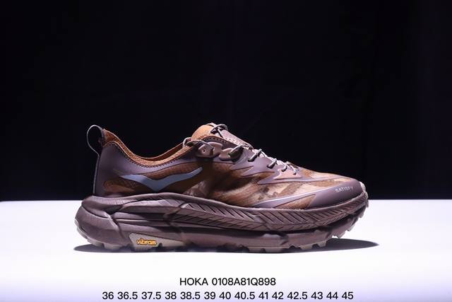 公司级satisfy X Hoka M Mafate Speed 4全新配色 这个品牌来自于新西兰的毛利语，Hoka表示大地，One One表示飞越，连起来就是