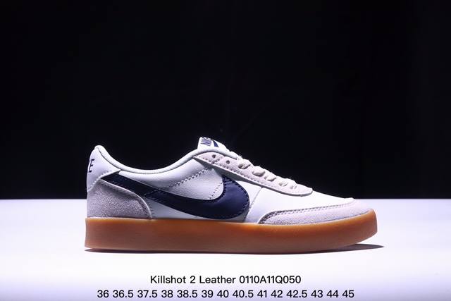 耐克 Killshot 2 Leather 受到og网球鞋的启发，Killshot 2采用多种纹理皮革打造了鞋面，营造出清新的外观。从柔软的绒面革到具有光泽的光