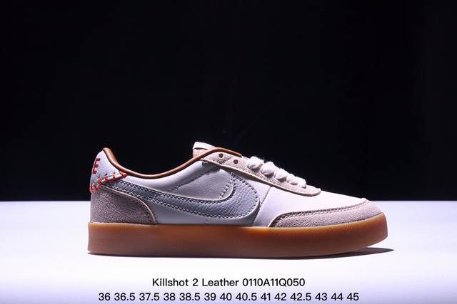 耐克 Killshot 2 Leather 受到og网球鞋的启发，Killshot 2采用多种纹理皮革打造了鞋面，营造出清新的外观。从柔软的绒面革到具有光泽的光