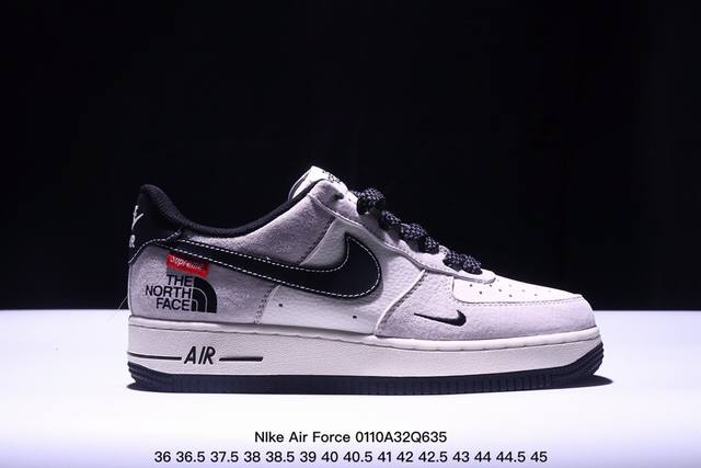 海外限量发售！公司级nike Air Force 1 '07 Low “斯图西联名--黑灰双勾”空军一号 低帮 运动鞋 休闲鞋 折边针车 工艺难度大 原楦头原纸