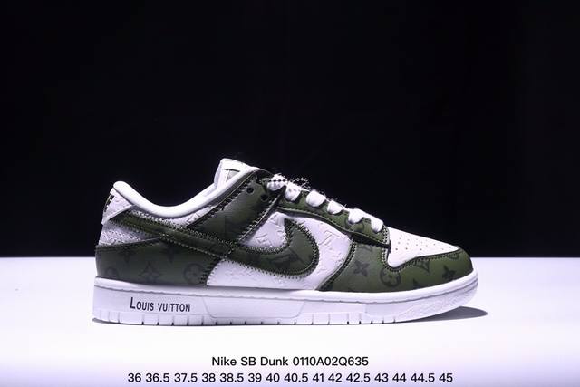 海外爆款限量发售！公司级 Nike Sb Dunk Low“Lv联名 浮雕白绿印花” 周年高端定制 低帮休闲板鞋 定制鞋盒 大厂纯原品质出货 超高清洁度 皮料切