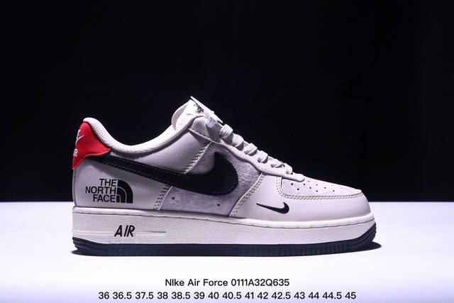 海外限量发售！公司级nike Air Force 1 '07 Low “北面联名--米黑红尾”空军一号 低帮 运动鞋 休闲鞋 折边针车 工艺难度大 原楦头原纸板