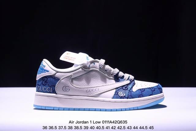 Travis Scott X Fragment Design X Jordan Air Jordan 1 Low Og Sp “古驰联名 白蓝花纹” 多方联名合