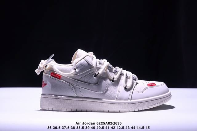 海外爆款限量发售！公司级 Nike Jordan Air Jordan 1“Supreme联名 米白红小标” 高端定制 低帮 复古 减震 防滑 耐磨 篮球鞋 定